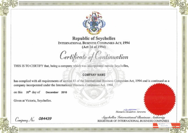 Seychelles Certificate of Continuation